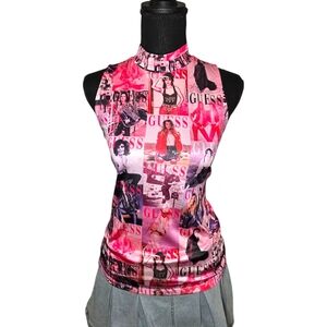 Guess Jeans Magazine Pink Graphic Top!